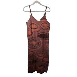 House of‎ Sunny Hockney Dress Brown Abstract Sleeveless Midi Dress US 10 EU 42